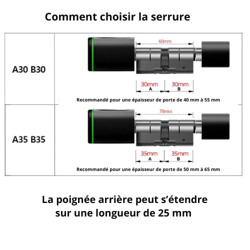 Cylindre de serrure intelligent Bluetooth Tuya – Empreinte digitale, carte IC 13.56MHz, pile CR123A, installation facile