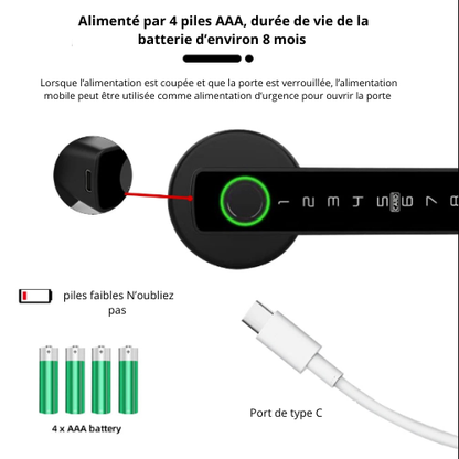 Tuya BLE Fingerprint Door Lock - Digital Unlock with Password, Key, Card, Smartlife/Tuya APP