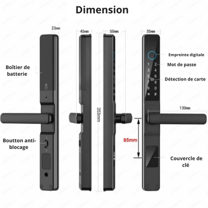 Serrure WiFi Tuya Smartlife Étanche pour Porte Coulissante Aluminium - Accès Sans Clé (Télécommande, Mot de Passe, Carte, Empreinte Digitale)