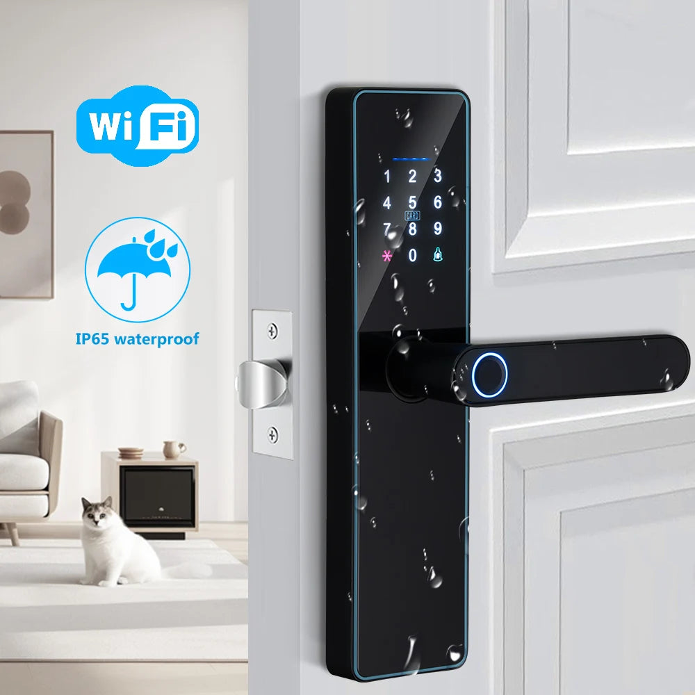 IP65 Waterproof Wifi-Enabled Digital Smart Lock for Front Door Security Smart Keyless Entry Door Lock with Handle