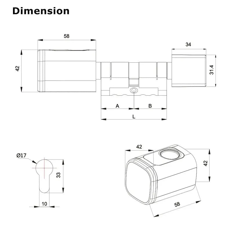 Smart Cylinder Lock with Tuya Bluetooth Fingerprint 13.56Mhz IC Card Include CR123A Battery Easy Installation Replace S1