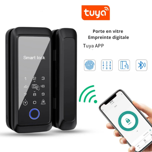 Serrure intelligente Tuya pour portes en verre coulissantes – Accès Bluetooth et RFID sans clé